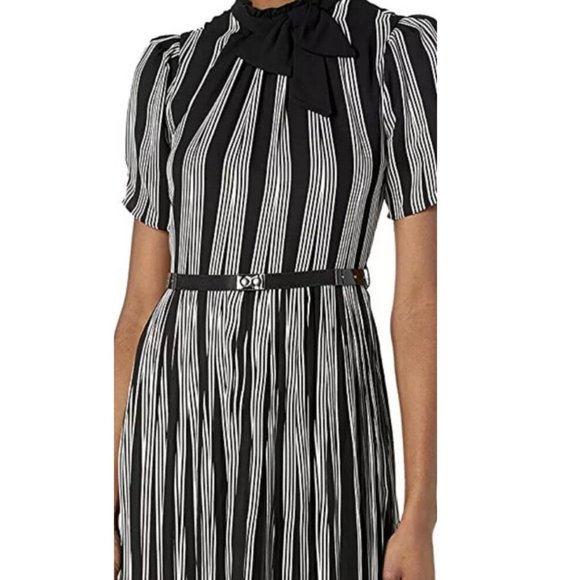 [NEW] Karl Lagerfeld Paris Striped Chiffon Dress/Bow Neck/Black Dress (Size 4) - Picture 3 of 11